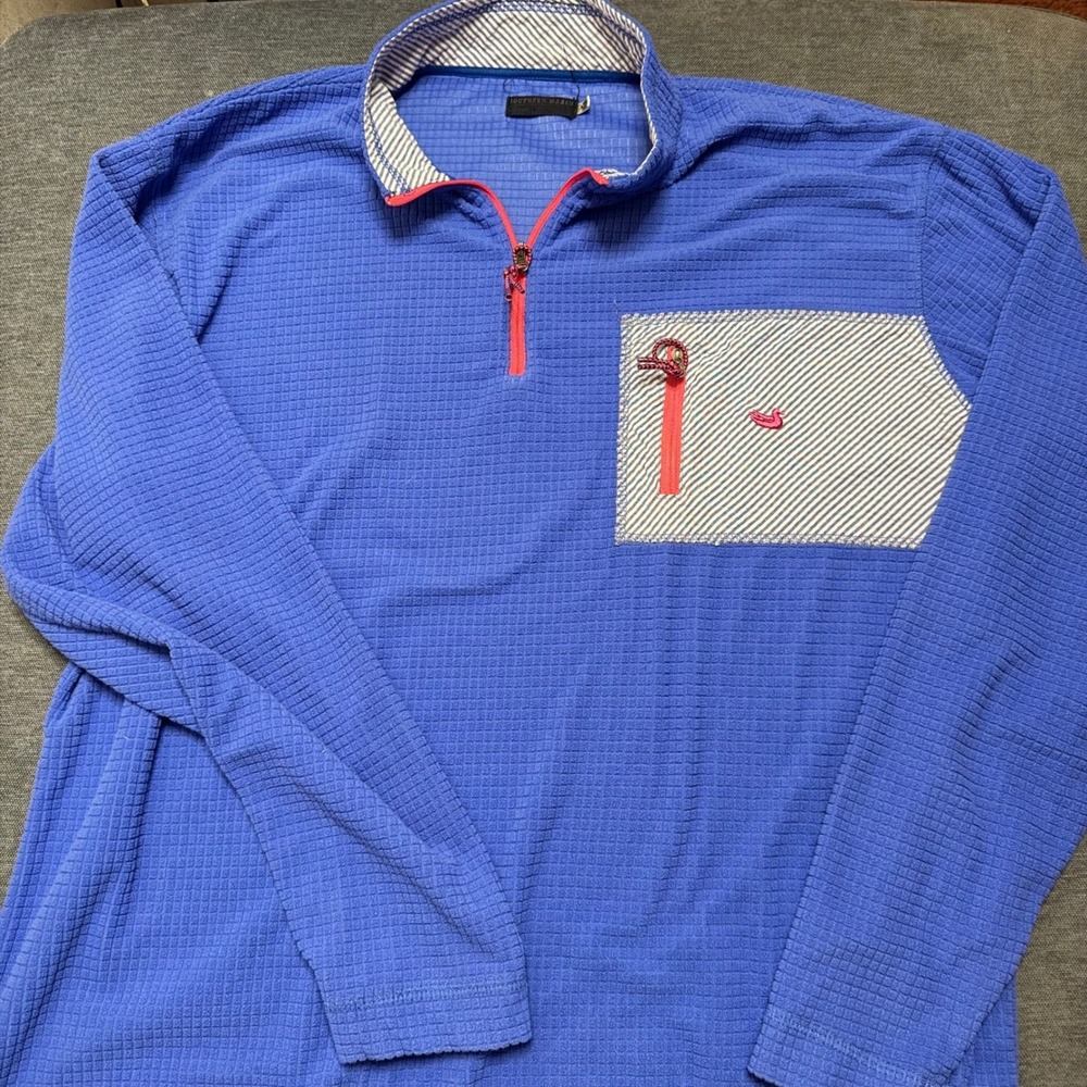 Southern Marsh Women XL Fieldtec Quarter Zip Pullover Blue Waffle Knit Fleece